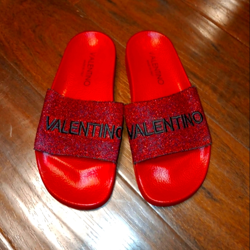 Valentino Glitter Pool Slides Sz 37